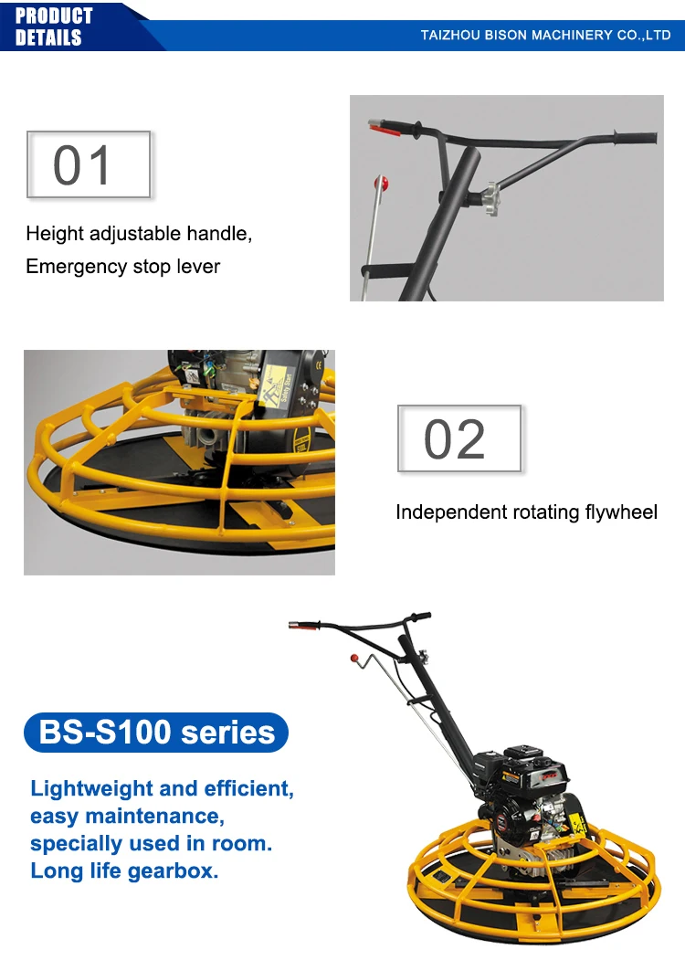 Bison(china) Power Trowel Pole Trowels Mini Concrete Machine Masalta Walk Behind With Engine