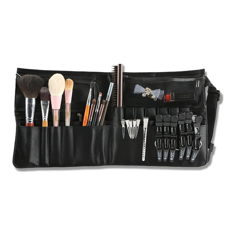 

foldable make up kit holder estuche de maquillaje makeup designer artist waist belt multifunctional cosmetic brush roll bag, Black