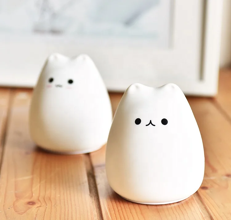 Sensor Little cute cat silicone light source colorful color changing night light atmosphere romantic RGB night light