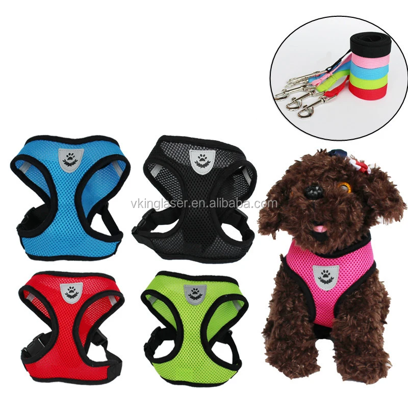 Adjustable Soft Mesh Fabric Dog Puppy Pet Padded Harness Vest Lead Leash Clip 