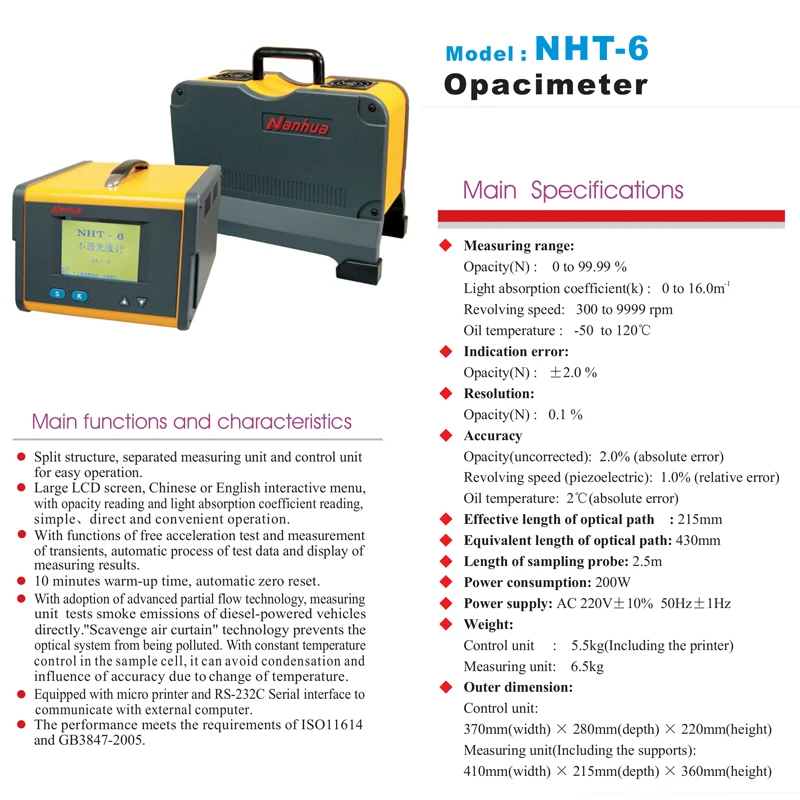 Nanhua Nht6 Diesel Exhaust Emission Tester Opacity Meter Vehicle