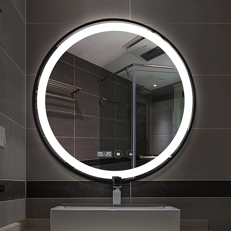 Round Wall Mounted Led Lighted Mirror For Bathroom Lamp Wall Mounted Mirror With Touch Switch Anti-fog Hardwired