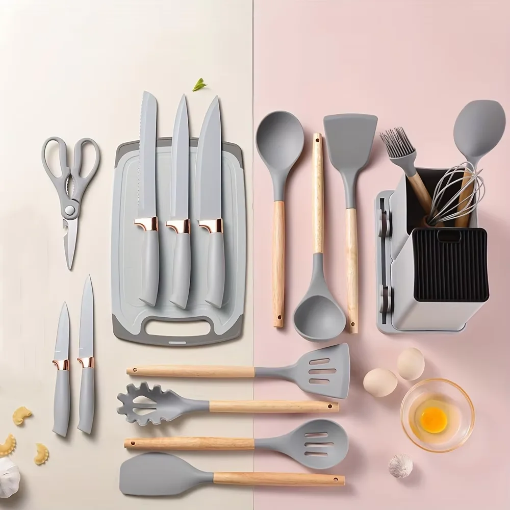 product knives kitchenware set kitchen utensils set bpa free wooden knife chef knife combination silicone cooking shovel cutting-5