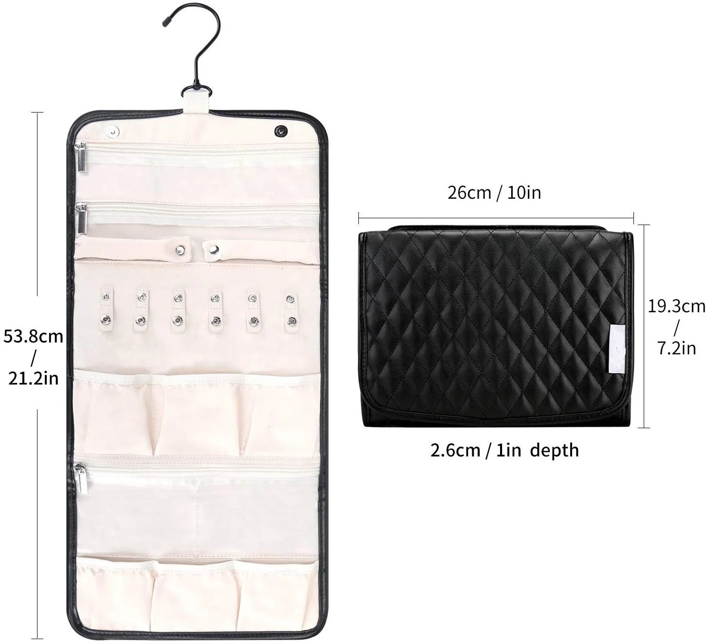 Pu Leather Hanging Travel Jewelry Organizer Roll Foldable Jewelry Case