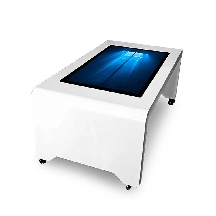 Modern 43-inch interactive coffee table with sleek black frame and tempered glass surface