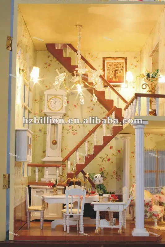 Fashion Europe DIY doll house with light for christmas toys