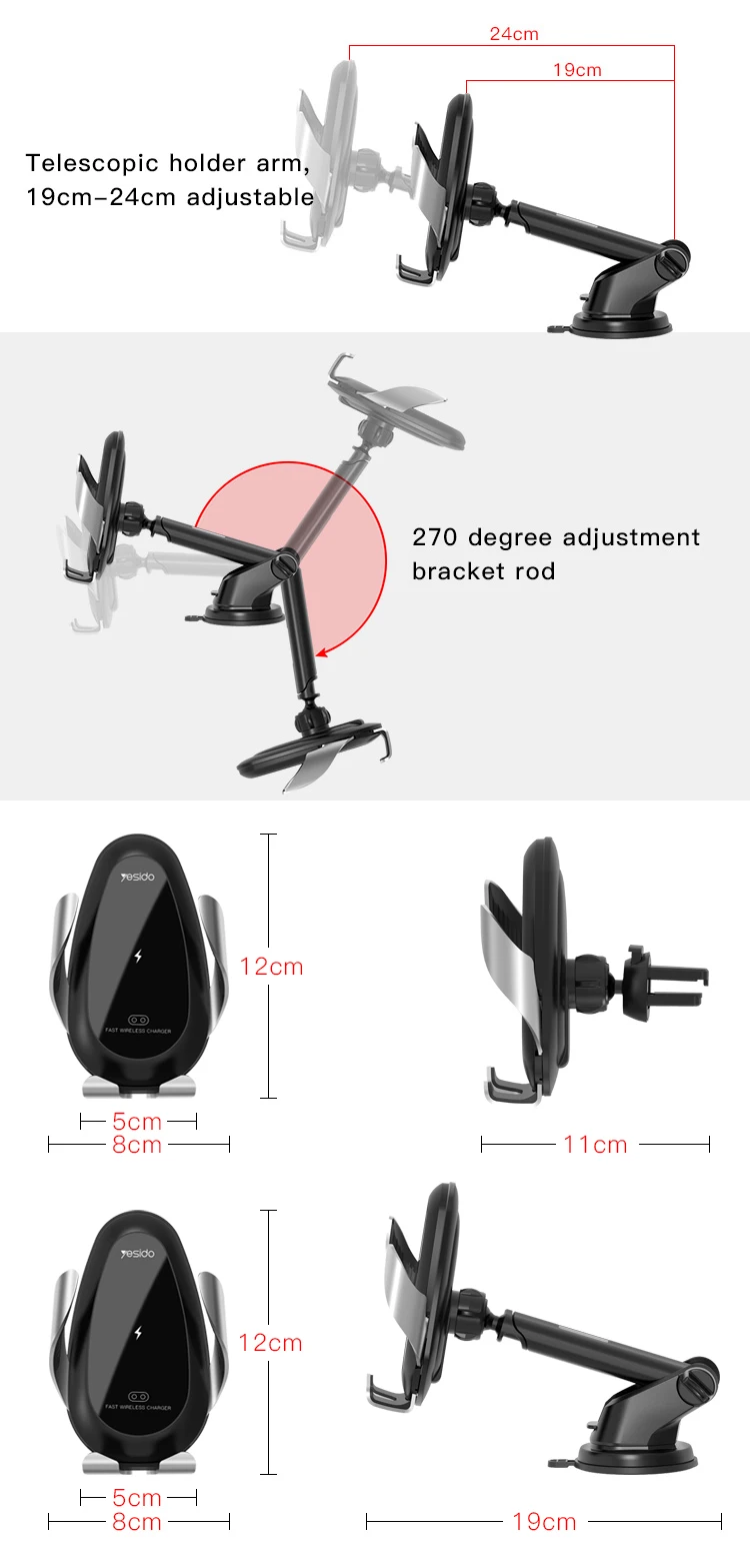 Intelligent Air Vent Mobile Phone Car Holder Touch Control Cell Phone Holder Mount 10W Qi Wireless Car Charger