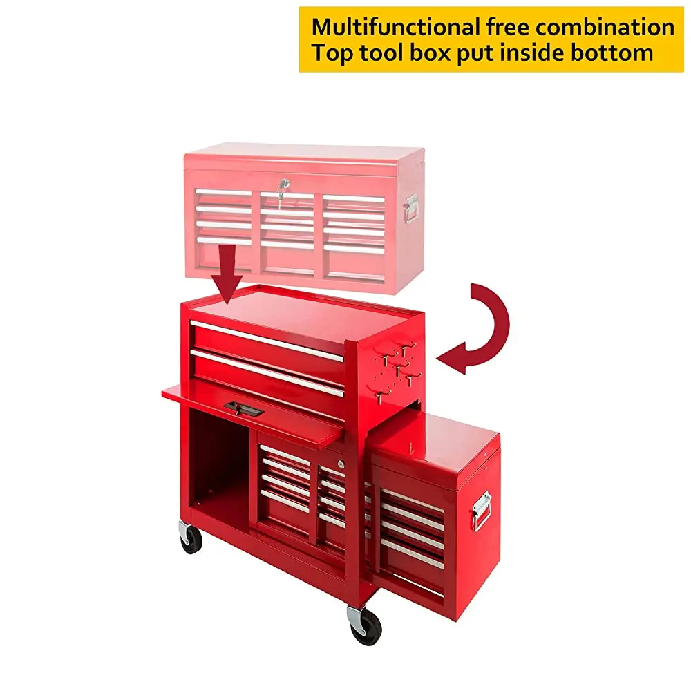 2Pcs Portable Top Chest Rolling Organizer Sliding Drawers Cabinet Keyed Locking System Tool Storage Box factory