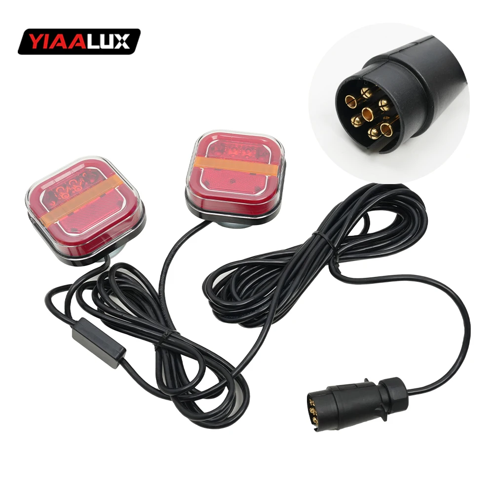 Square Rechargeable Truck Trailer Tail Lights Kit With Plug US 12V 24V Magnetic Mounting Rear Stop Signal Lamp for Truck Van details