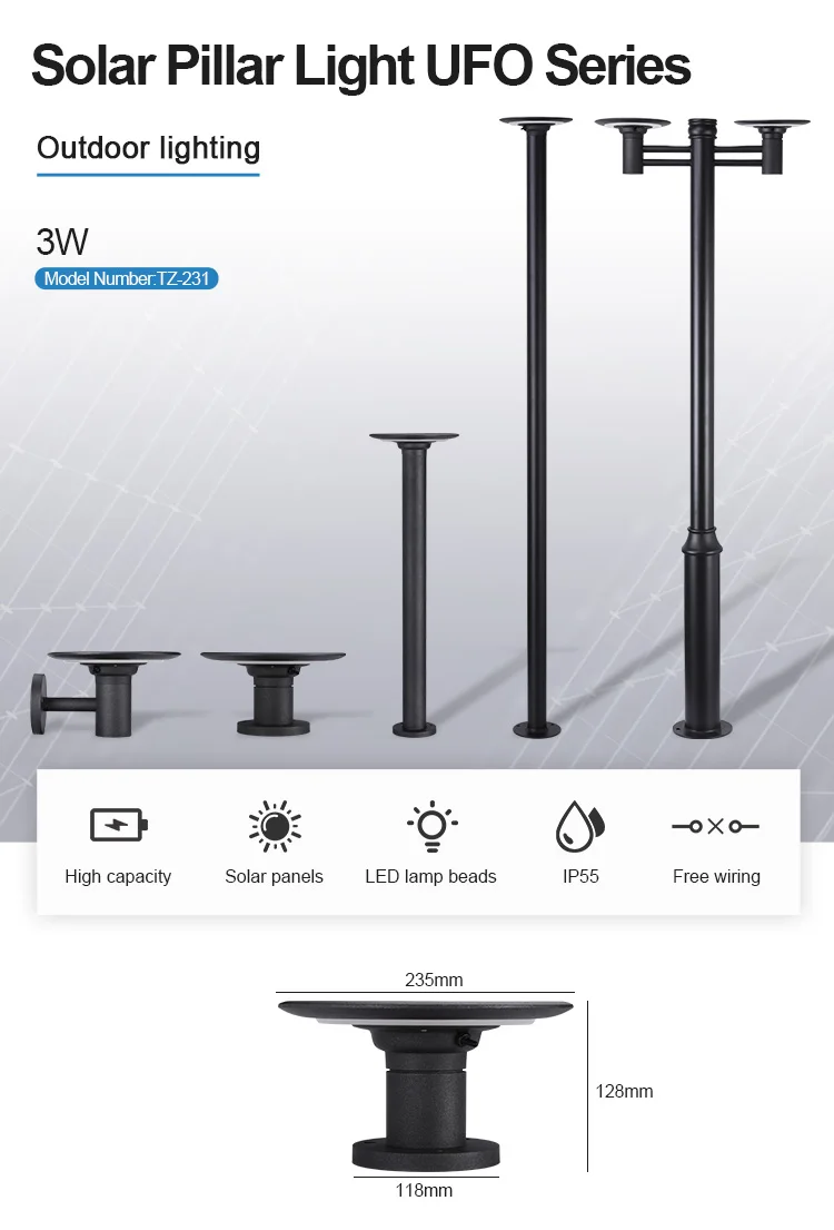 3W New Design Outdoor IP65 Waterproof Aluminum Housing Decorative Fence Post Cap Gate Garden Solar Led Light