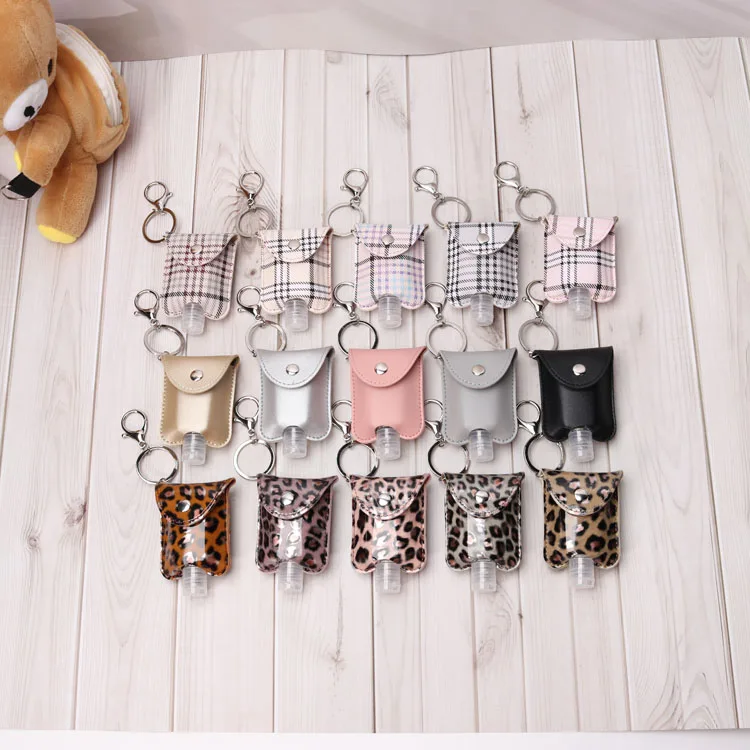 Reusable Easy Carry Leather Hand Sanitizer Holder With Empty Hand Sanitizer Bottle And Keychain