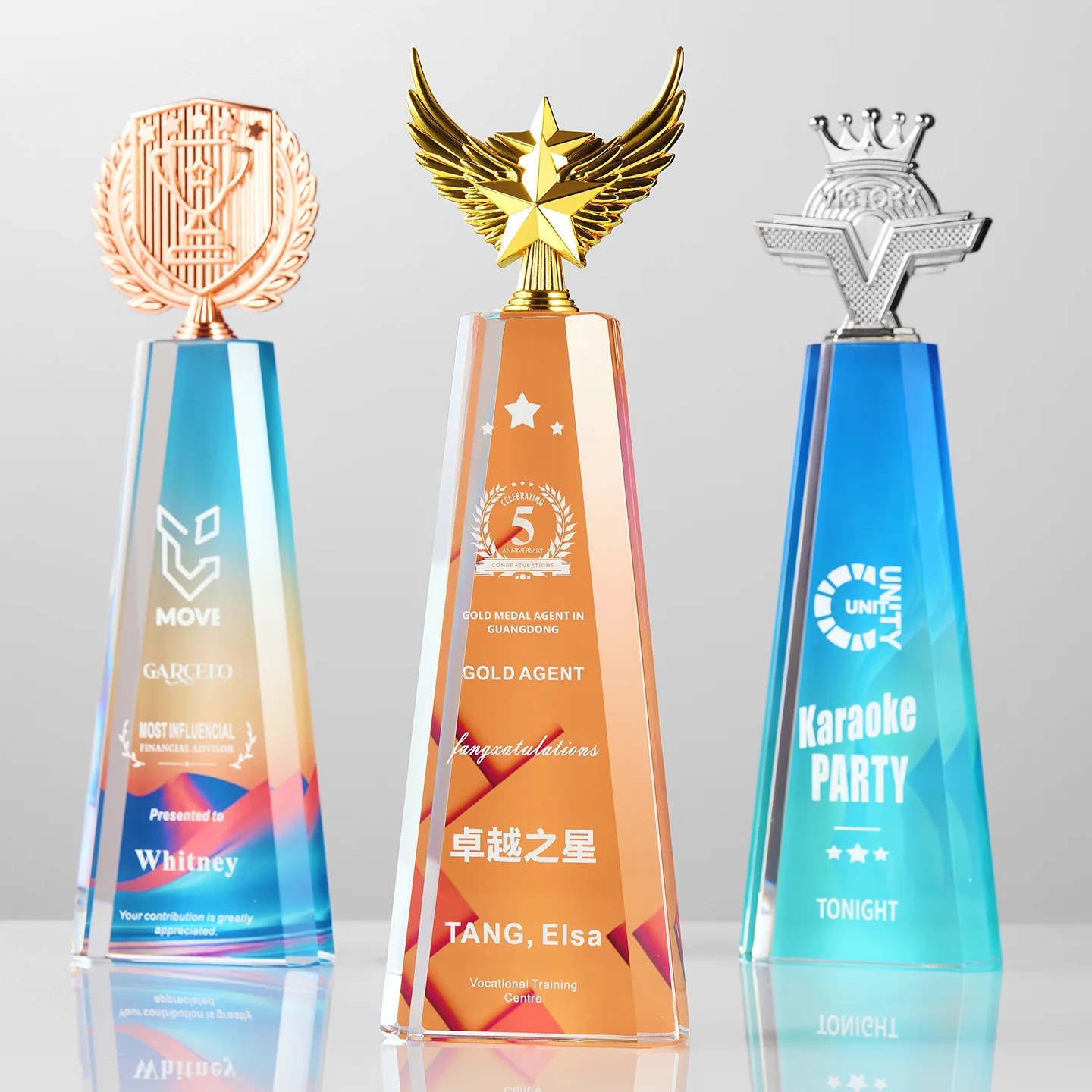 product custom crystal trophies plaques new design corporate gifts uv printing golden stars for other crystal crafts wdy 0418-8