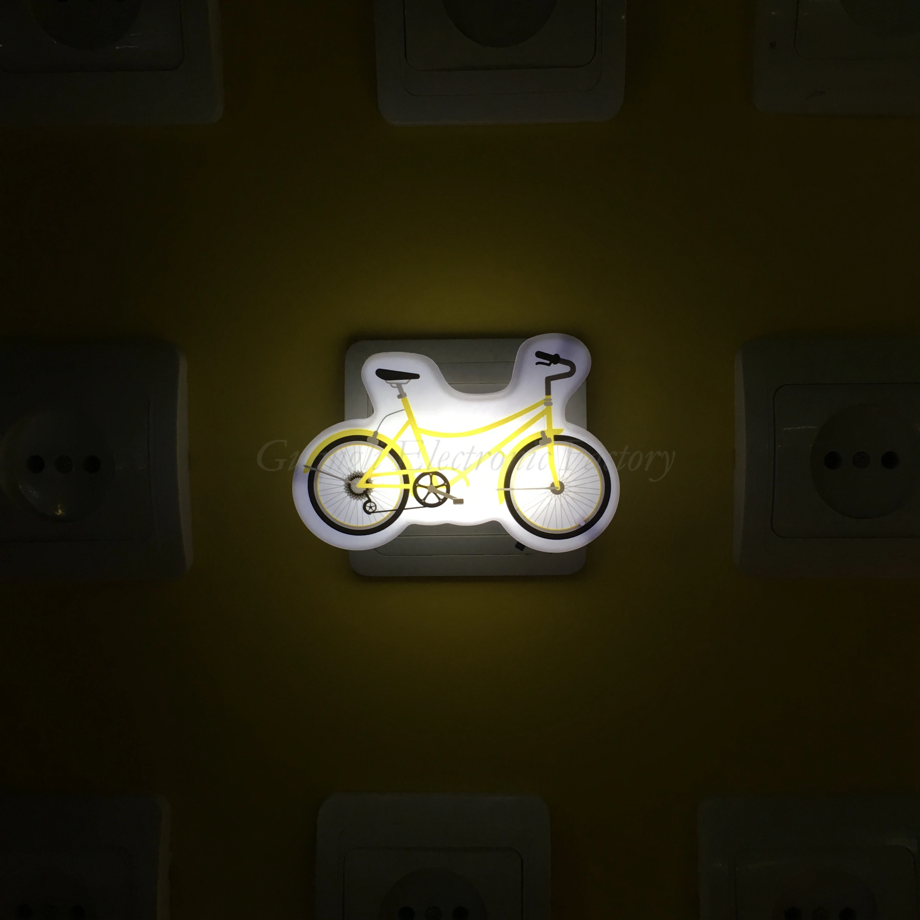 W095 Cartoon bicycle 4 SMD mini switch plug in room usage with  night light wall decoration child gift