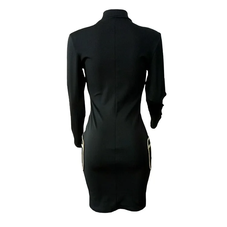 Wholesale Fashion Zipper V Neck Sexy Stretchy Women Clothing Ladies Clothes Casual Dress Women Dresses