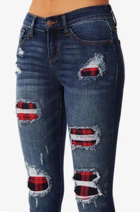 Chic Sexy Super elastic Fashion leopard print hole patch women Skinny denim jeans