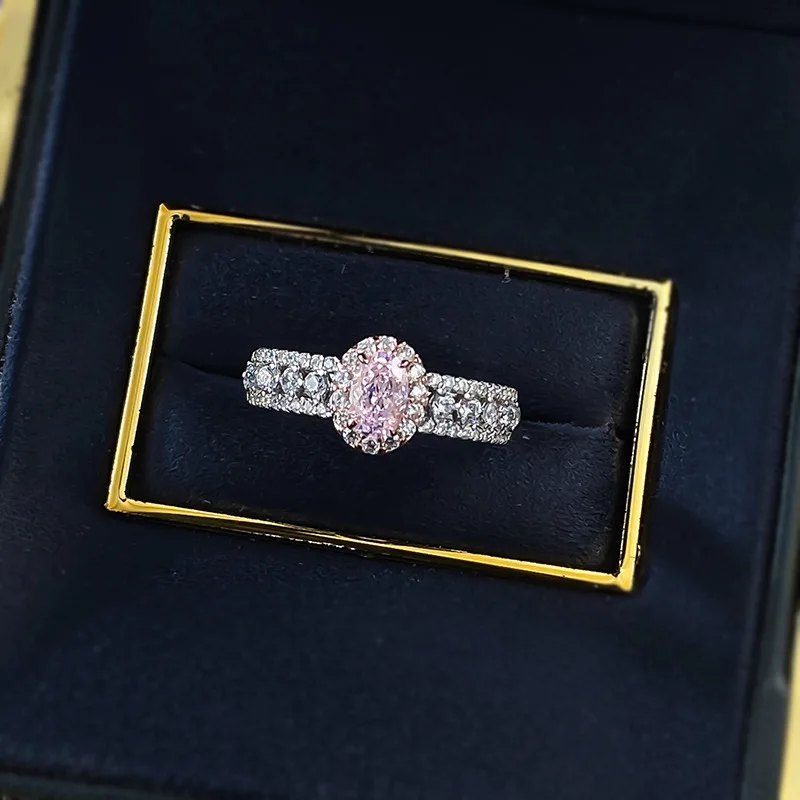 S925 Silver High Lab Diamond 4*6 Pigeon Egg Ring Pink Diamond Yellow Diamond Fine Rings