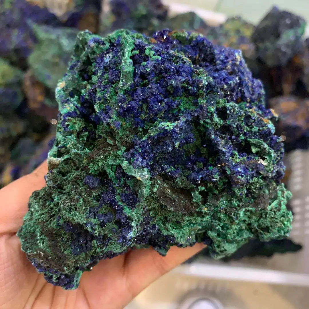 Wholesale natural blue azurite cluster specimen fengshui healing folk crafts stone for home decoration