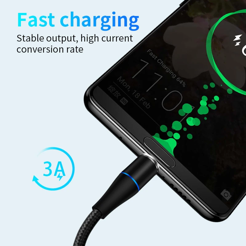 3 in 1 LED USB Data Cable 3A Magnetic Charging Cable for IOS Android Type C Micro USB Charging Cable Data Line - ANKUX.COM