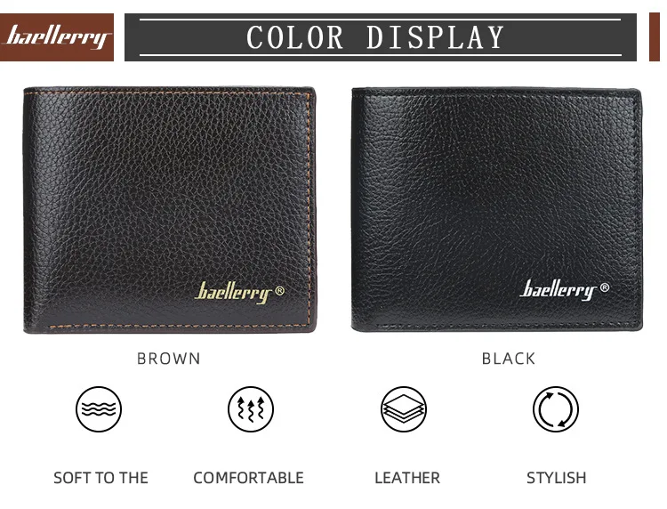 Baellerry Leisure Style Slim Mens Wallet Coin Pocket Vertical Brown