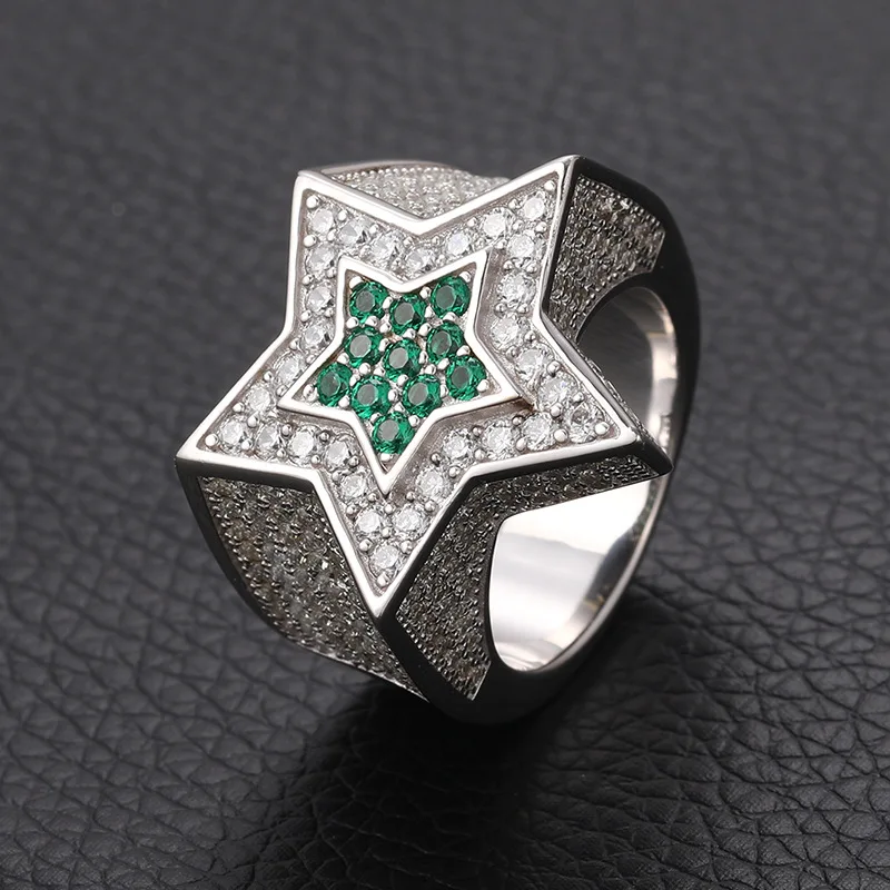 S925 Sterling Silver Platinum Plated for Certified Moissanite Five-Pointed Star Ring Men Cross-Border Accessory Europe United