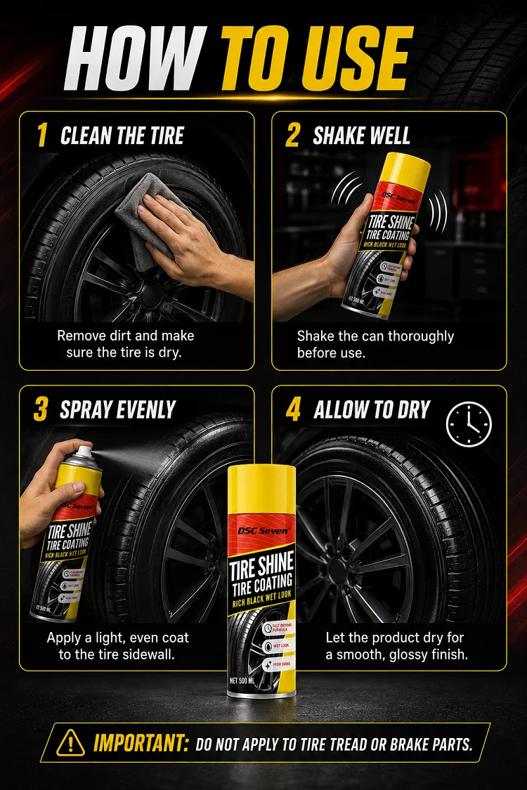 500mL  Tire Shine Polish Spray, Professional Tire Care Anti-Aging High Gloss Durable Protection Car Care Product