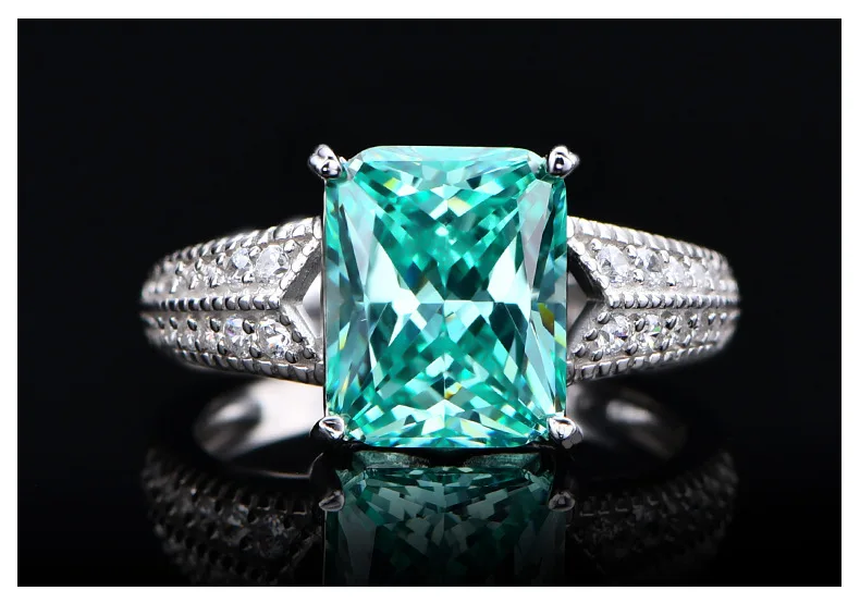 5.6 Karat Lab Diamond Ring Classic 8*10 Ice Flower Cut 925 Silver Ring with Classic Style