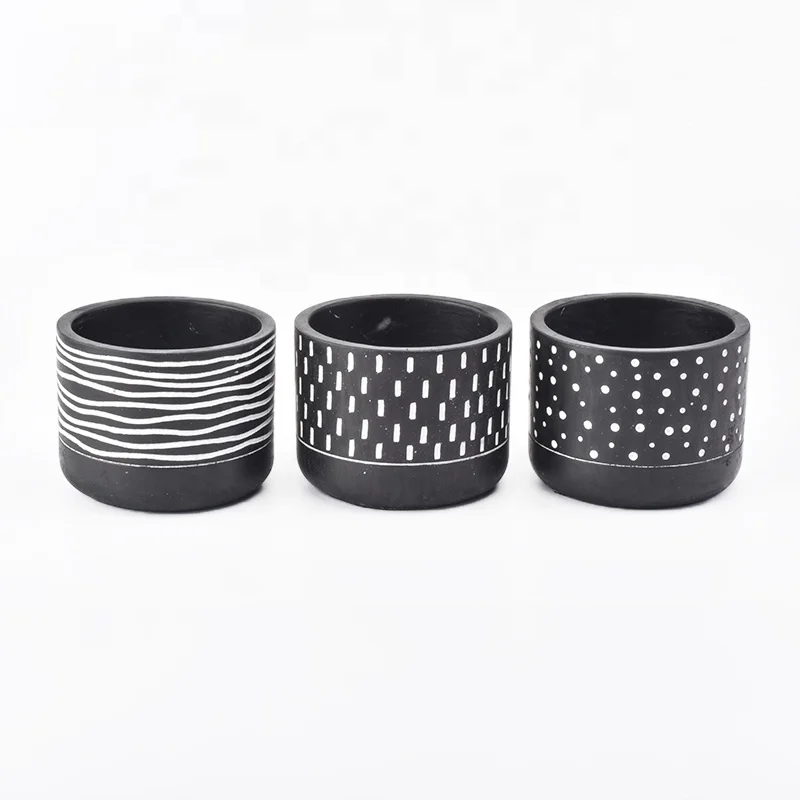 Wholesale black concrete candle containers stripe pattern home decoration