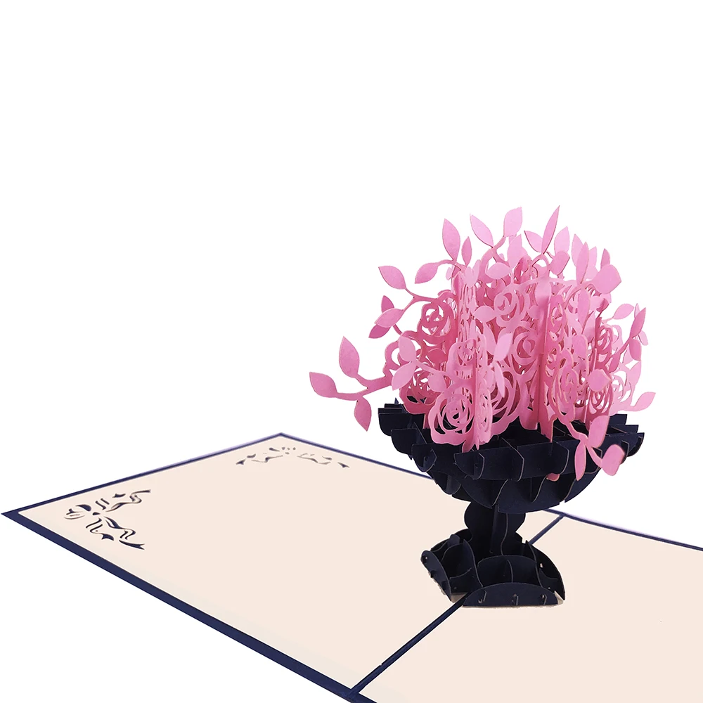 customised 3d pop up laser cut pink flower thank you card custom with logo