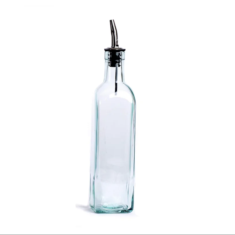 Clear Square Shape Decorative Olive Oil Bottle With Stainless