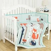 Water green fox theme print crib set polyester baby bedding set