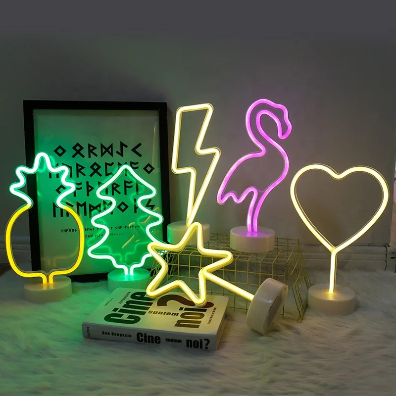 Newish Wholesale Custom Design Acrylic Pink Signs Heart Table Desk Stand Christmas Party Decoration Led Neon Light For Kids Room