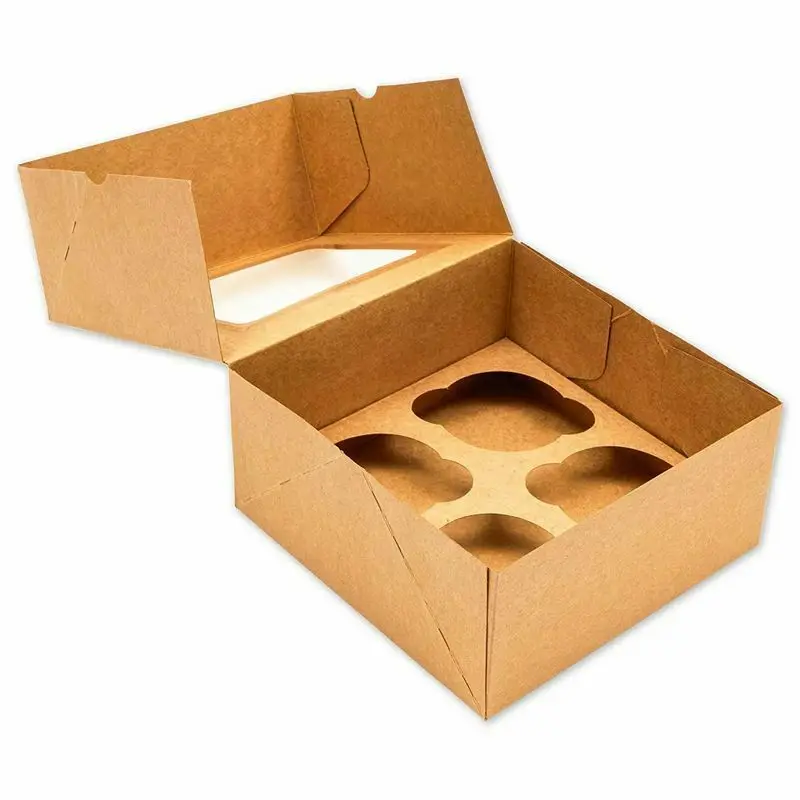 10x Kraft Paper Cupcake Boxes with 4 Inserts Muffin Cookie Party Gift Containers 