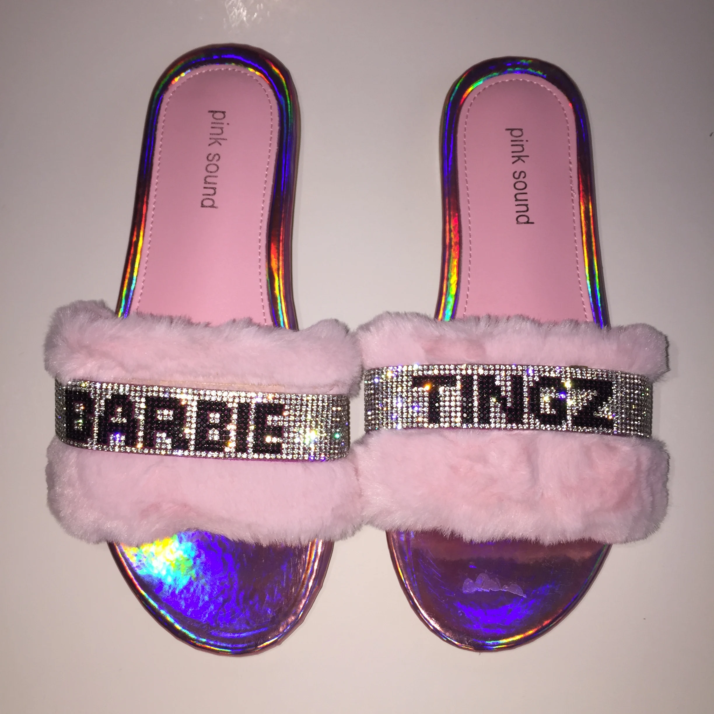 2020 New Fashion Barbie Tingz Nicki Slipper Pink Bling Fur Slides ...