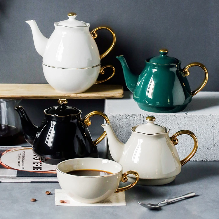 Multiple Color Wholesale Luxurious Gold Handle Porcelain Tea Set For