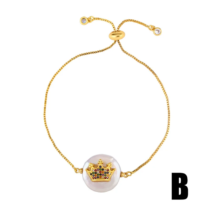 Crown zircon heart pearl bracelet original simple adjustable rainbow zircon bracelet for women