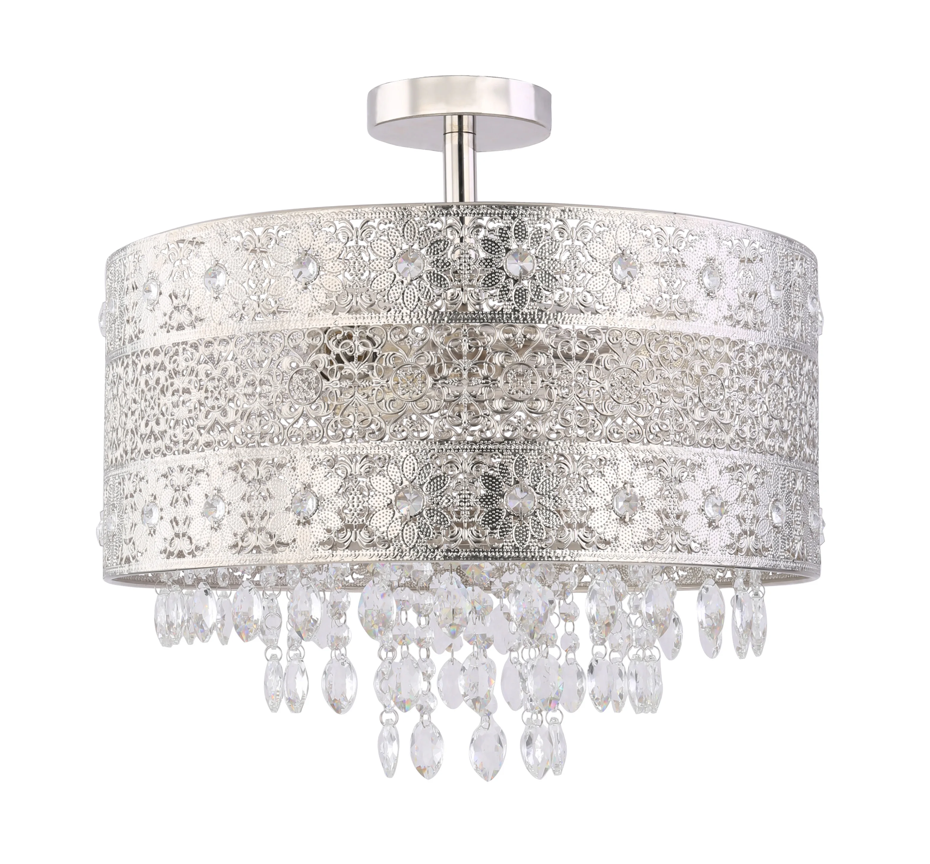 Modern circle Semi Flush Mount Pendant Lighting 3-Lights luxury chandelier Crystal bead Ceiling Lamp for Kitchen Dining Room