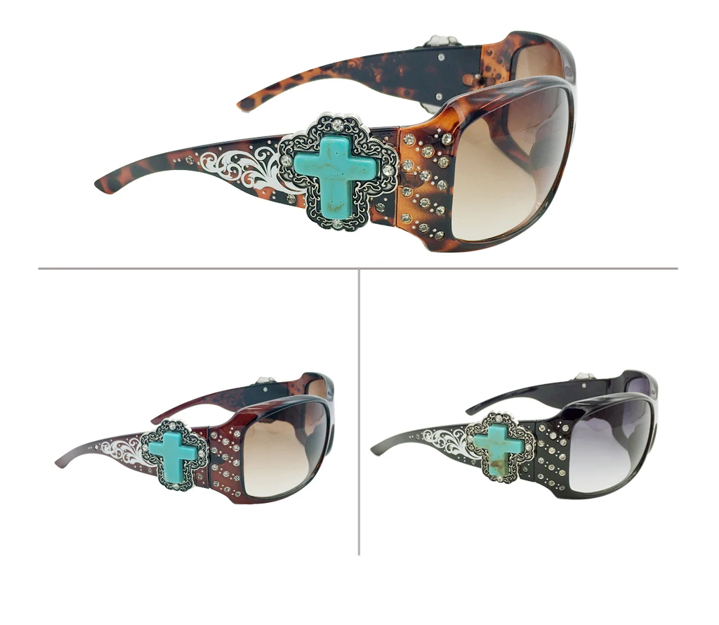 Ladies Western Bling Sunglasses With Turquoise Stone Conchos Crystal