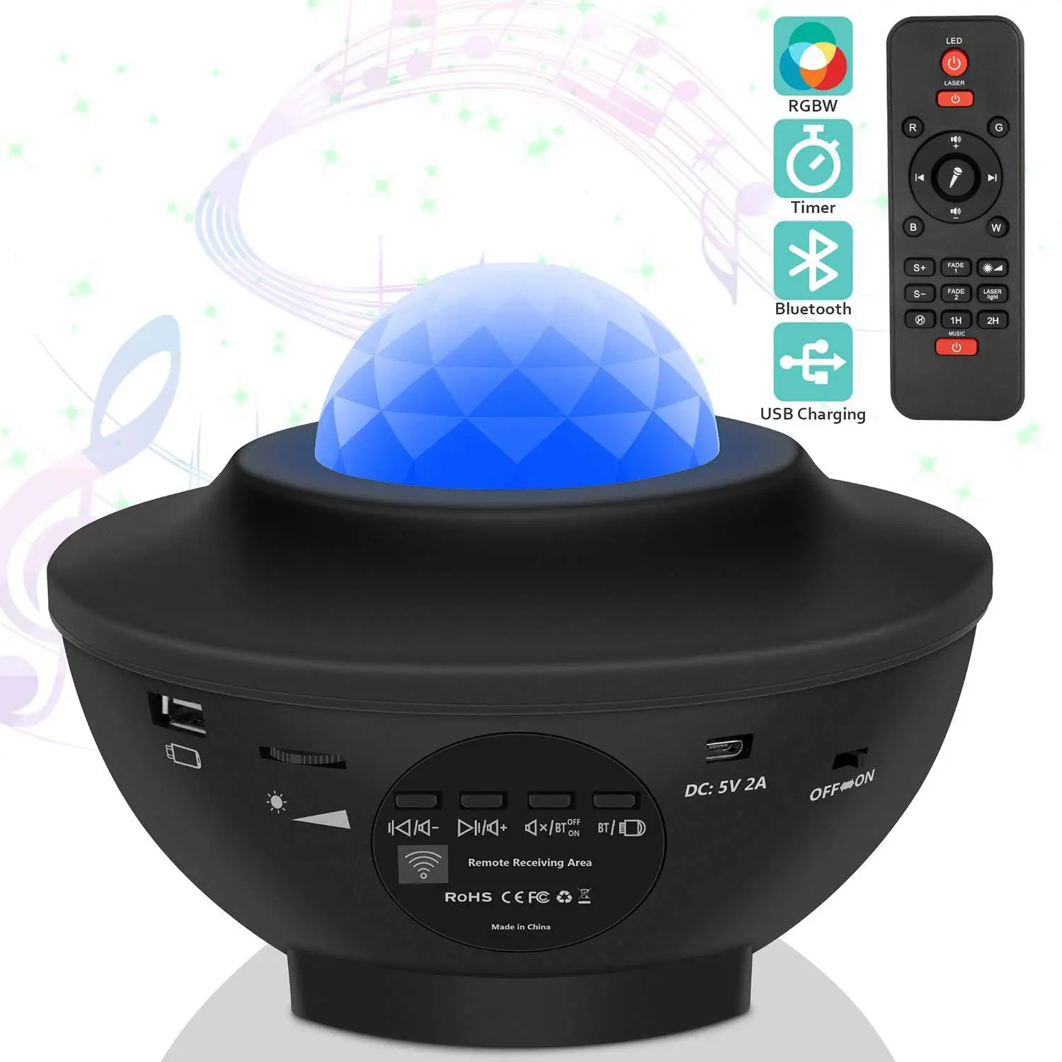 10 Modes Remote Control Starry Sky Kids LED Baby Night Light Star Projector With Bluetooth