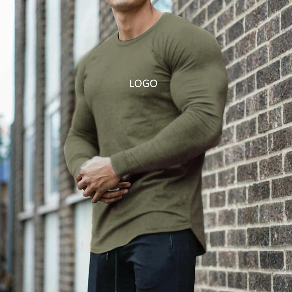 Men's Long Sleeves T Shirts Casual Style Soft Cotton Gym Custom Printing Shirts 