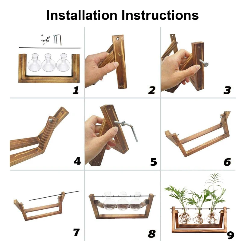 Details about   Wooden Plant Terrariums Kit Hydroponics Air Planter Holder with 3 Diamond Glass 
