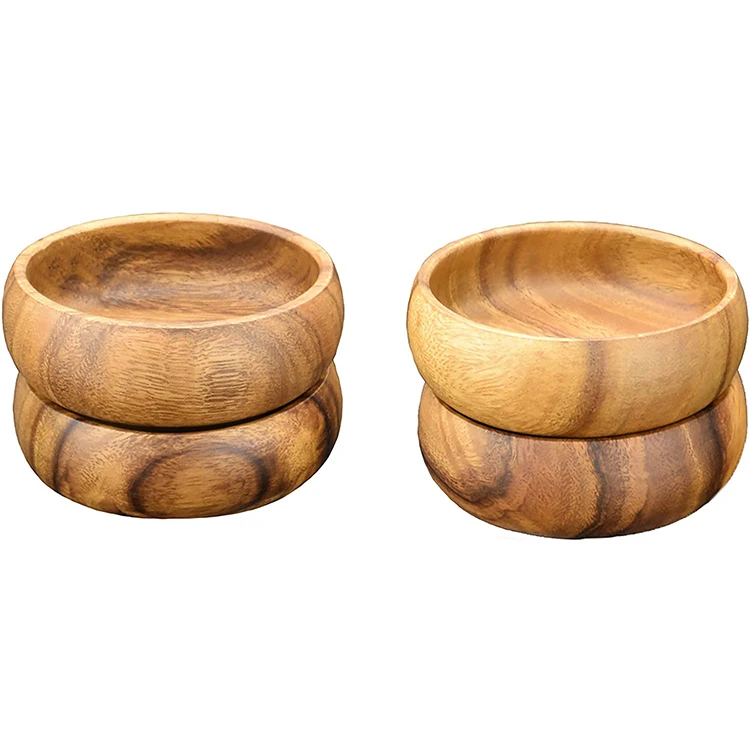 Acacia Wooden Bowls And Plates Wood Handcarved Set Of 4 Calabash