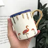Zogift Wholesale gold foil handle wedding souvenir high quality flamingo gold rim printing ceramic coffee mugs