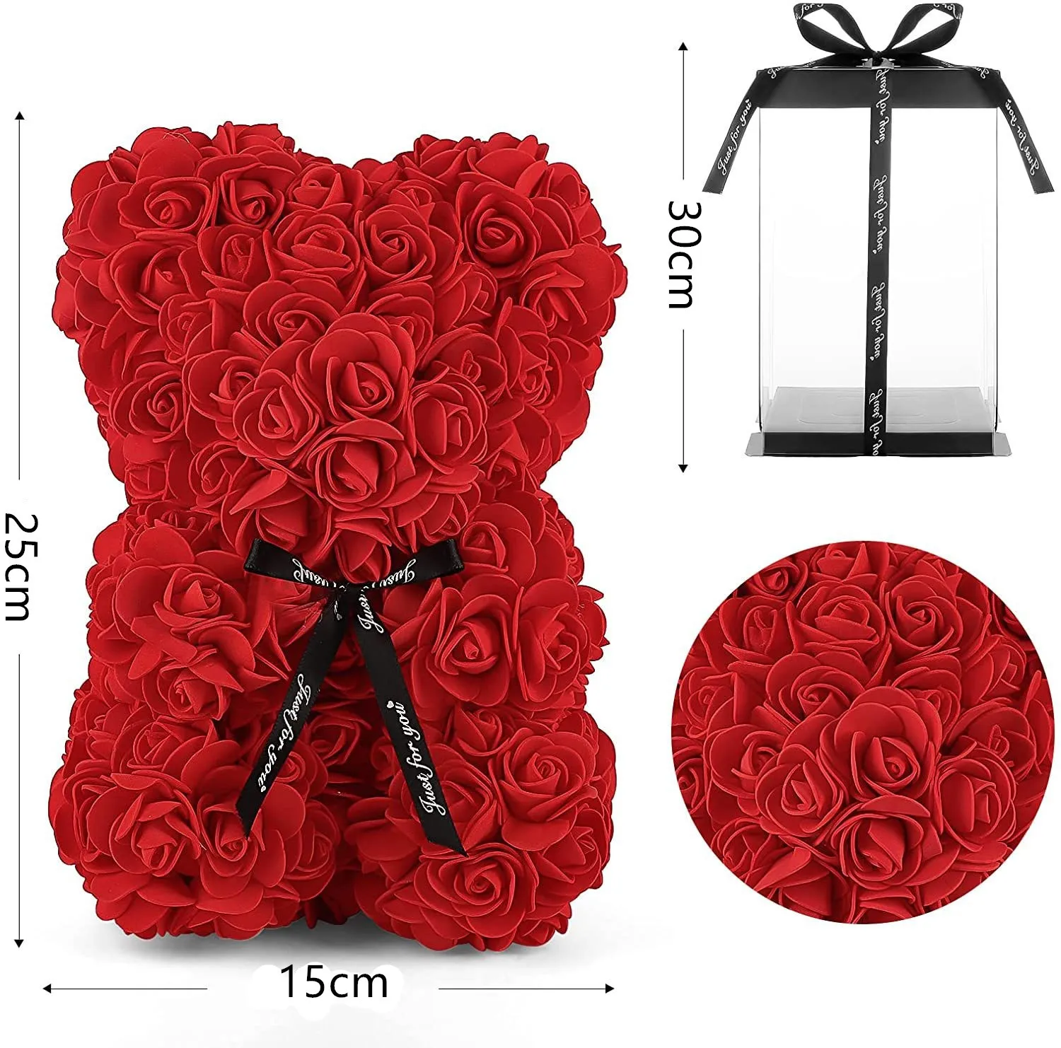 High Quality 25cm Foam Rose Teddy Bear With Gift Box Diy Pe Simulation