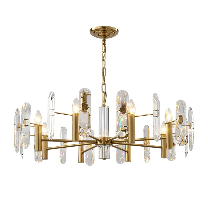 Hotel living room dining room luxury up and down glass tube chandelier lamp brass finish pendant light