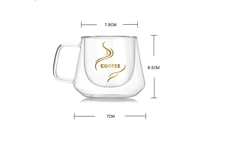 3 oz Insulated Coffee Mugs for Breakfast Thermo Espresso Glass Cup Elegant Double Wall Latte Cup With Handle