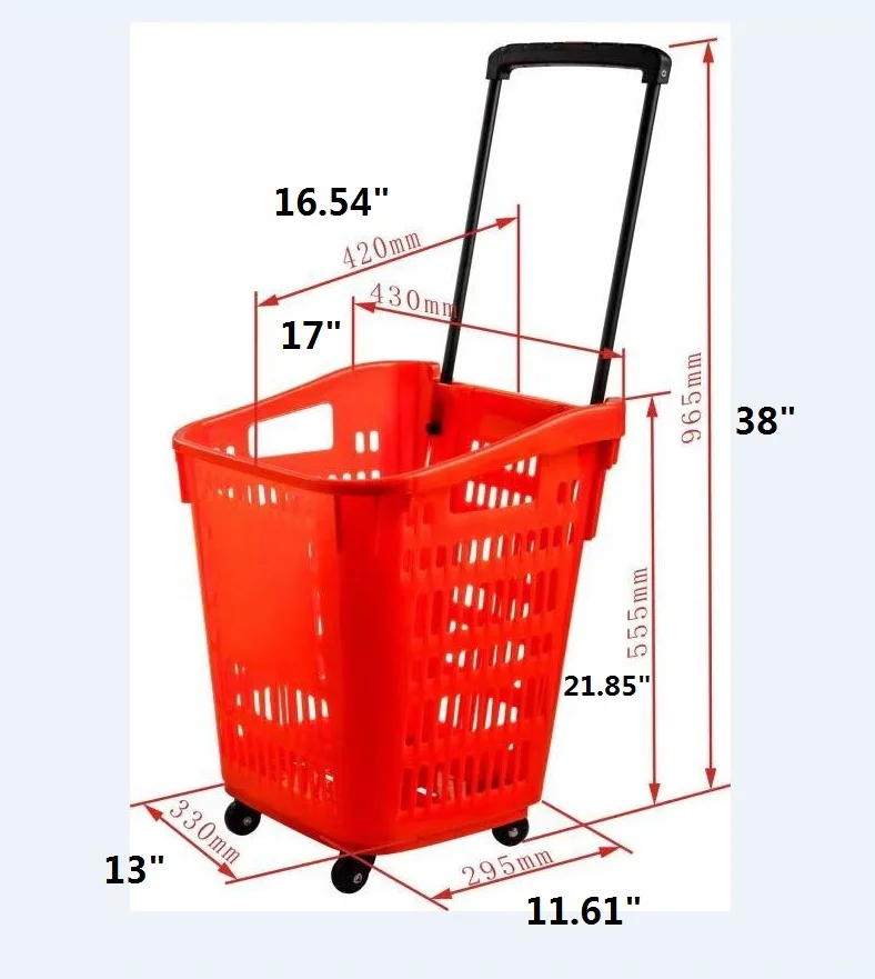55l Large Size Plastic Rolling Basket With Folding Handle And 4 Wheels Buy Plastic Shopping