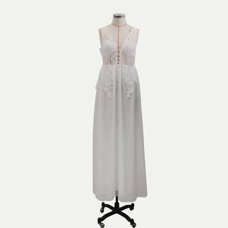 Lace pattern v neck sexy wedding long gown sleeveless elegant design for bridesmaid wear