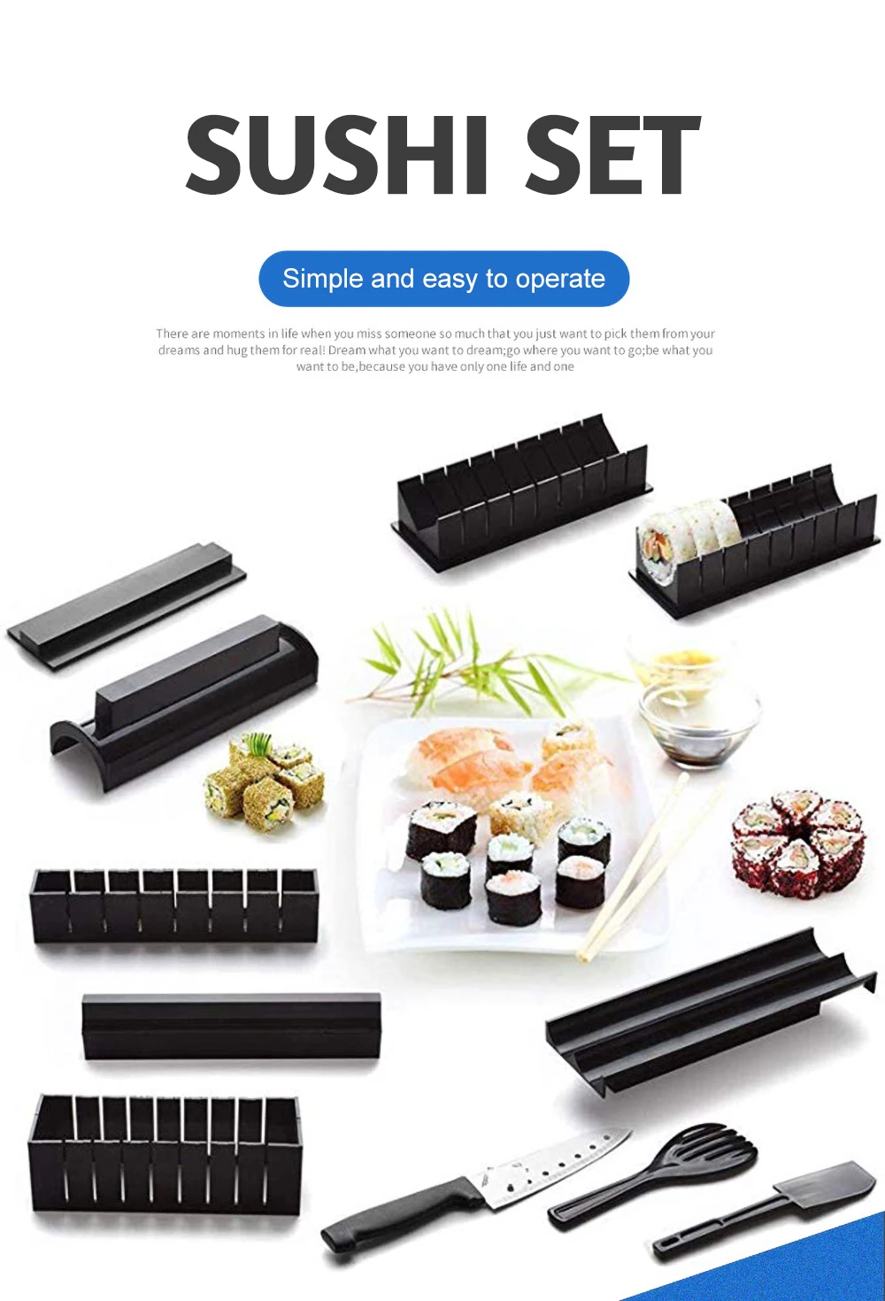 Iyounice 11pcs/set Sushi Maker Equipment Kit,japanese Rice Ball Cake Roll Mold  Sushi Multifunctional Mould Making Sushi Tools