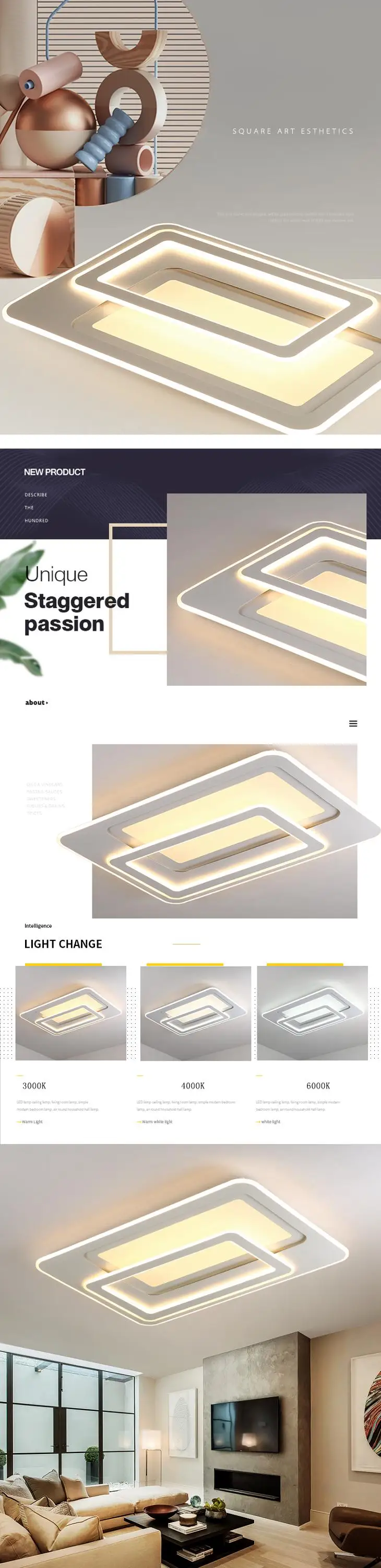 Acrylic Modern LED Ceiling Light Living Room Bedroom Square Lights