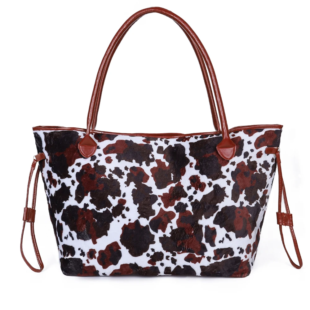 

Fashion Western Women Brown Cowhide Soft Fuzzy Tote Purse Lady Tote Handbag With Magnetic Clasps Wholesale Bag For Girls, As pics